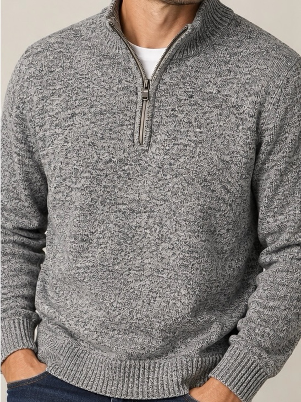 Croft & Barrow Men’s XL Gray Marled Quarter Zip Mock Neck Sweater